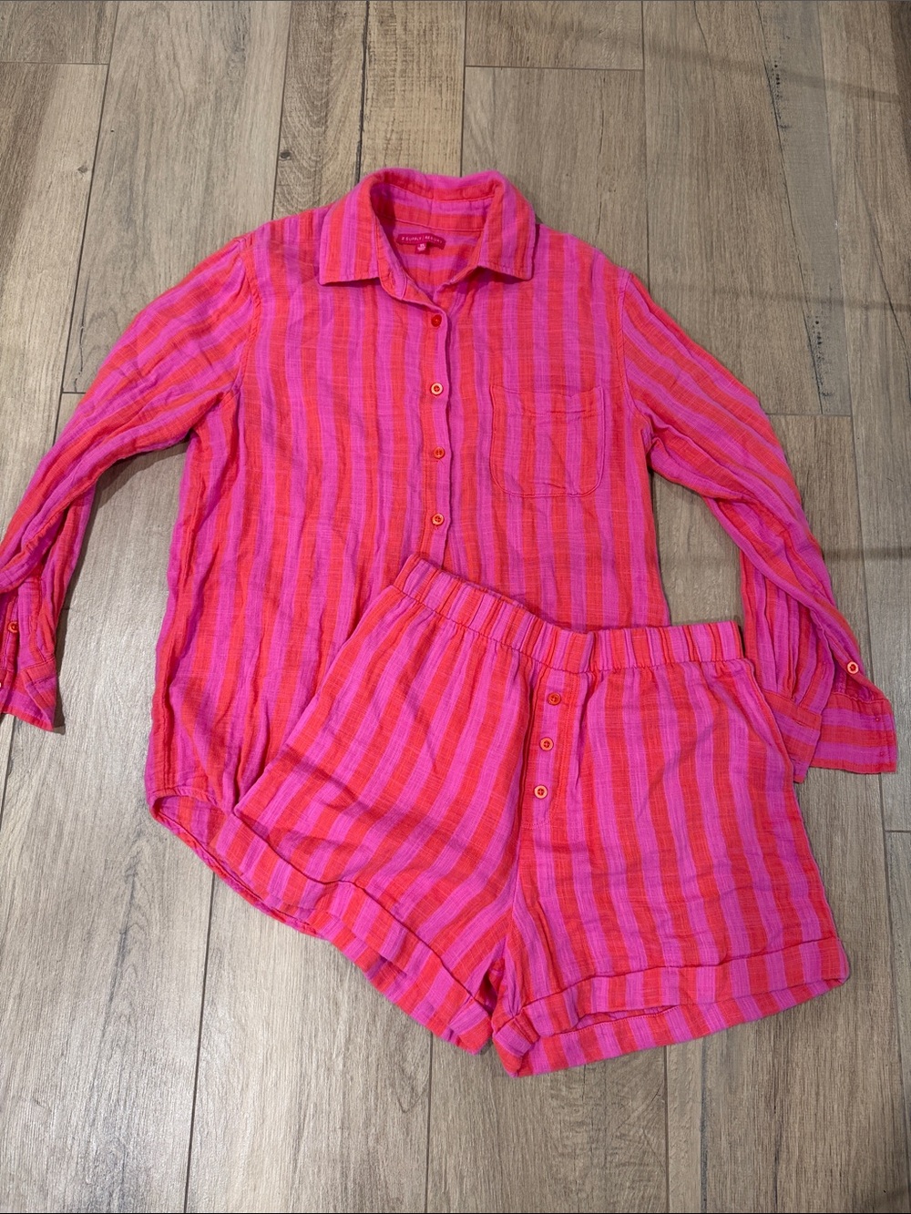Z Supply Pink & Orange Striped Set - Button-Up Top & Shorts NWT shorts
